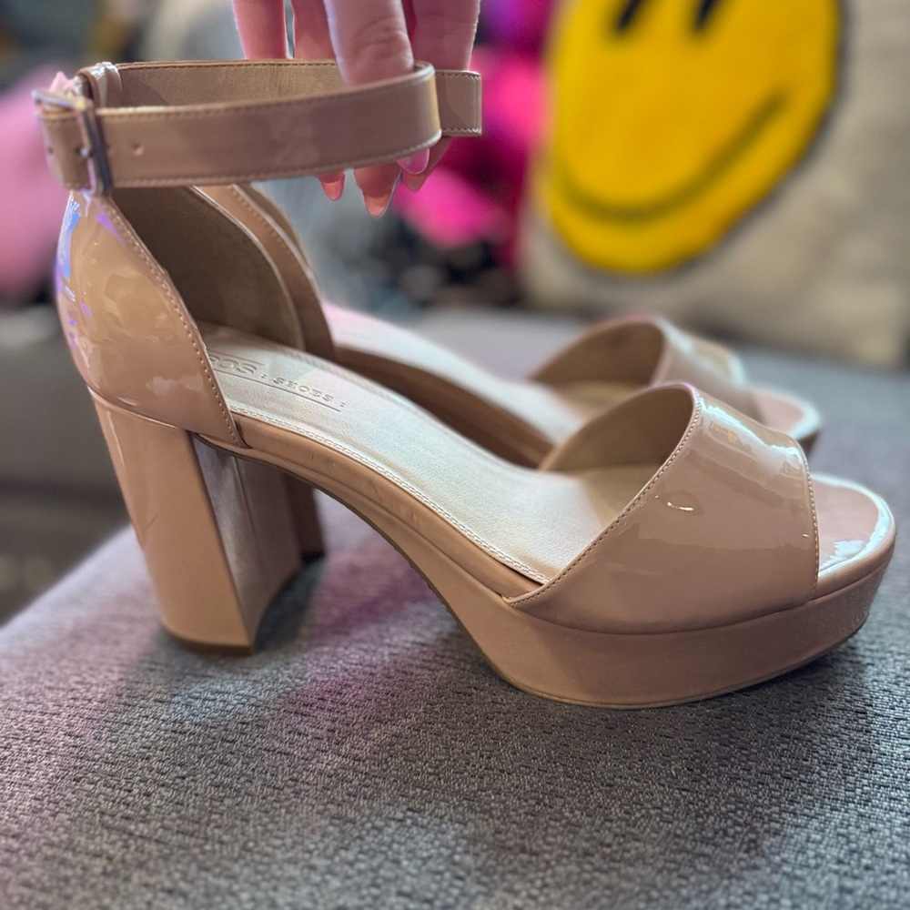 ASOS Tan Chunky Platform Heels with Ankle Strap